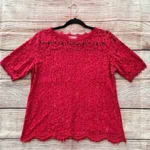 Vanessa Virginia • Pink Lace Blouse with Fringe Details - Women’s Size Medium